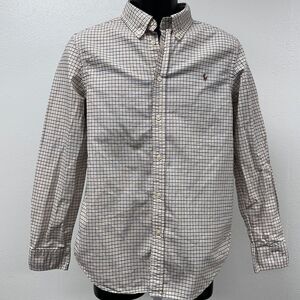 Ralph Lauren Light Brown Blue Checkered Button Down Long Sleeve Shirt Size Small